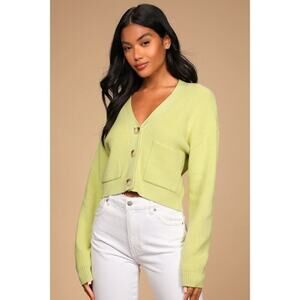 Lulus Fresh New Look Light Green Ribbed Knit Cardigan Sweater sz Large
